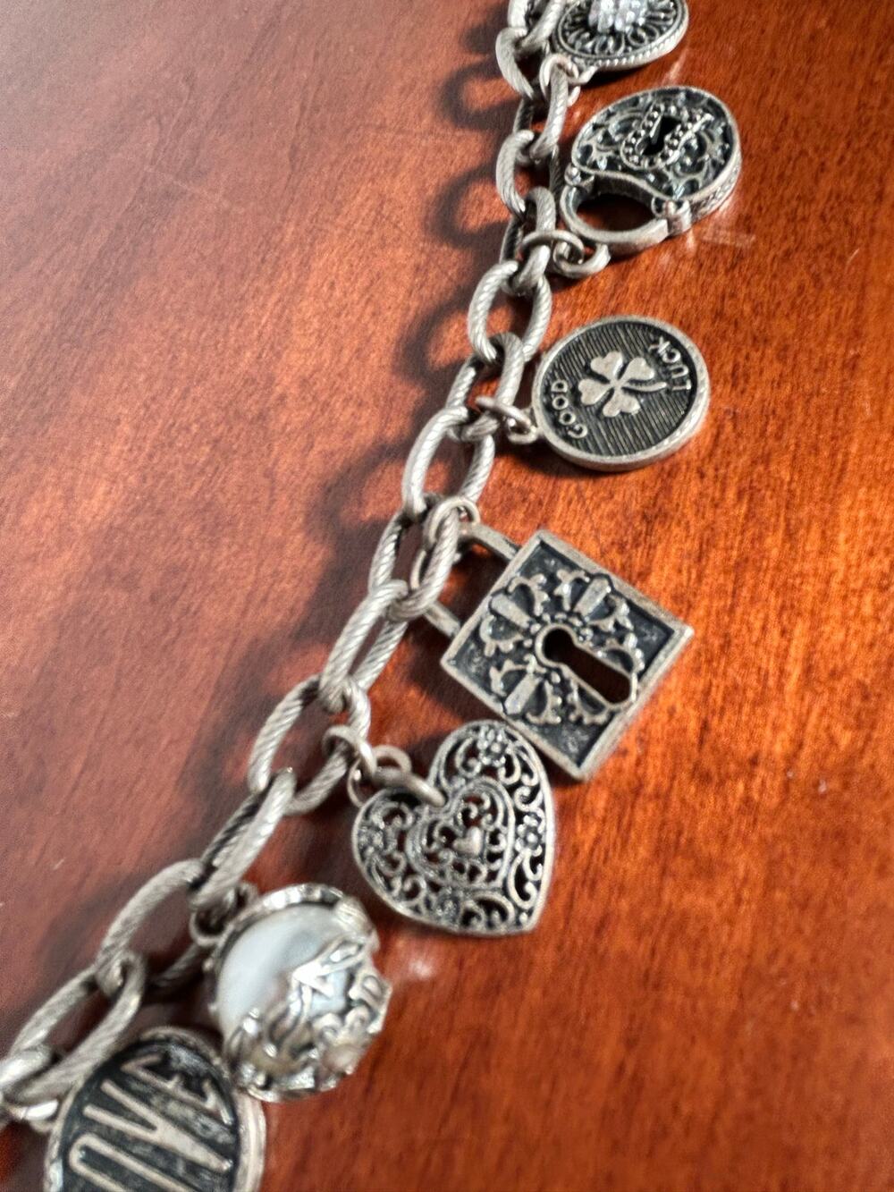 Silver Tone S 15 BRA Charm Bracelet Good Luck Charm Bangle Pre Owned